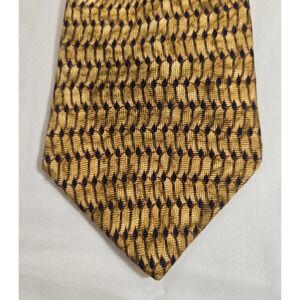 Bill Blass‎ Black Label Silk Tie Gold Navy Geometric Pattern